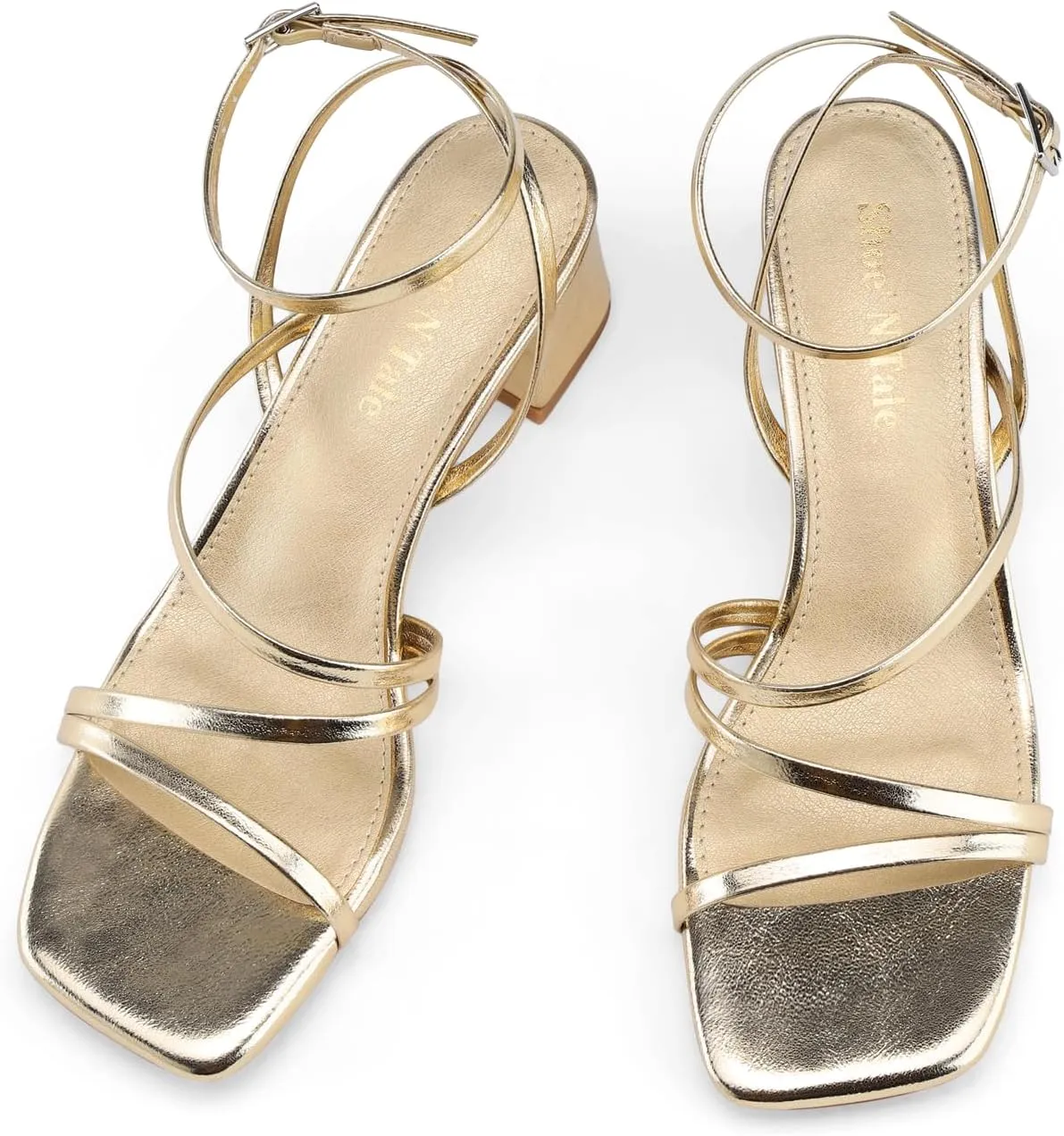 Shoe'N Tale Strappy Heels for Women Low Chunky Block Heel Dress Shoes Square Open Toe Ankle Strap Heeled Sandals