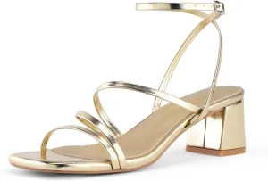 Shoe'N Tale Strappy Heels for Women Low Chunky Block Heel Dress Shoes Square Open Toe Ankle Strap Heeled Sandals