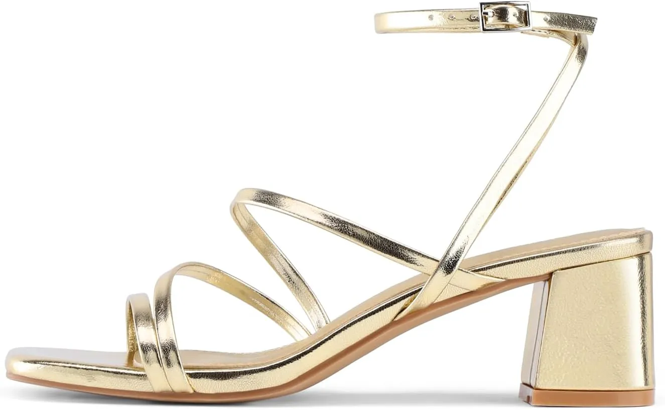 Shoe'N Tale Strappy Heels for Women Low Chunky Block Heel Dress Shoes Square Open Toe Ankle Strap Heeled Sandals