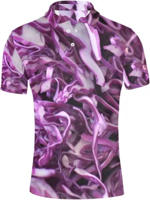 Shredded Purple Cabbages Men's Classic Polo Shirt, 3-Button Closure Pique Polo Shirt, Summer Fashion Golf Shirt