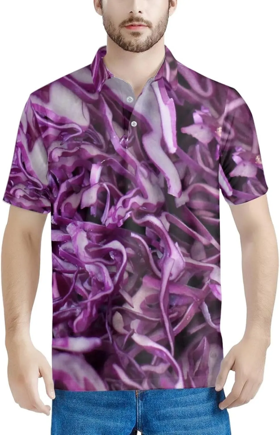 Shredded Purple Cabbages Men's Classic Polo Shirt, 3-Button Closure Pique Polo Shirt, Summer Fashion Golf Shirt