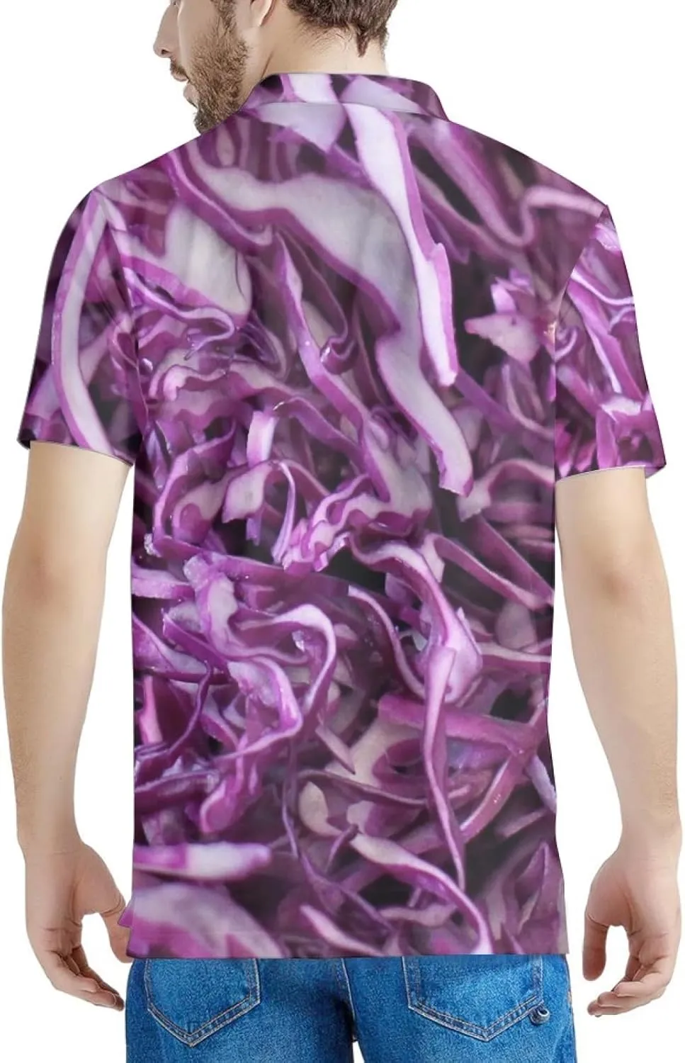 Shredded Purple Cabbages Men's Classic Polo Shirt, 3-Button Closure Pique Polo Shirt, Summer Fashion Golf Shirt