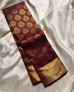 Silk Soft Piece Flat-rate discount Saree Vivacious Wine Aplomb Bulk pricing With Blouse