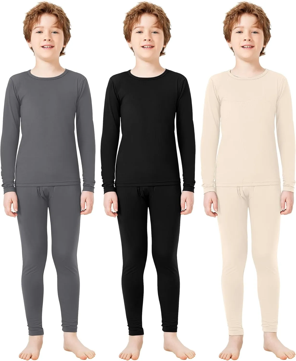 Silkfly Boys Thermal Underwear Set Base Layer Fleece Lined Underwear for Kids Shirt and Pants for Boys Winter