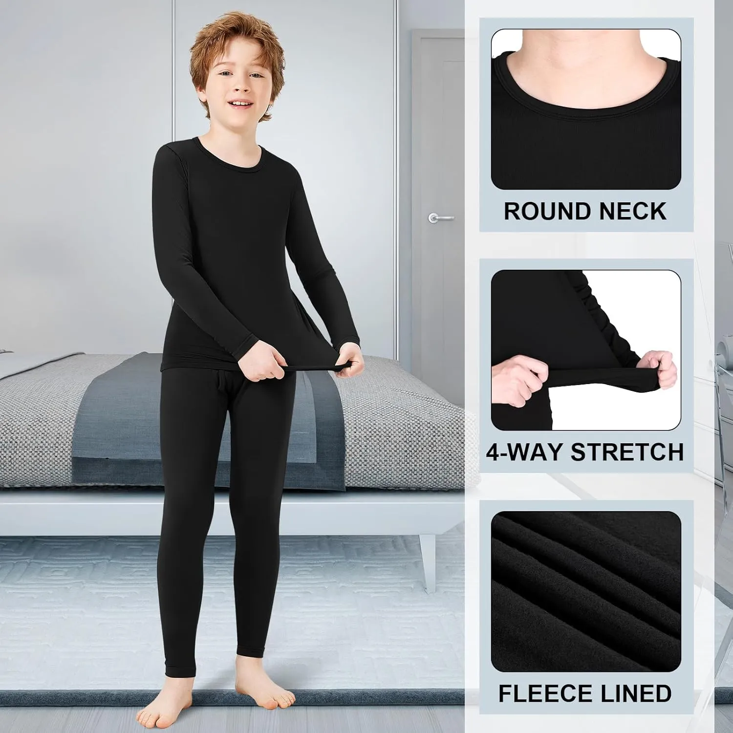 Silkfly Boys Thermal Underwear Set Base Layer Fleece Lined Underwear for Kids Shirt and Pants for Boys Winter