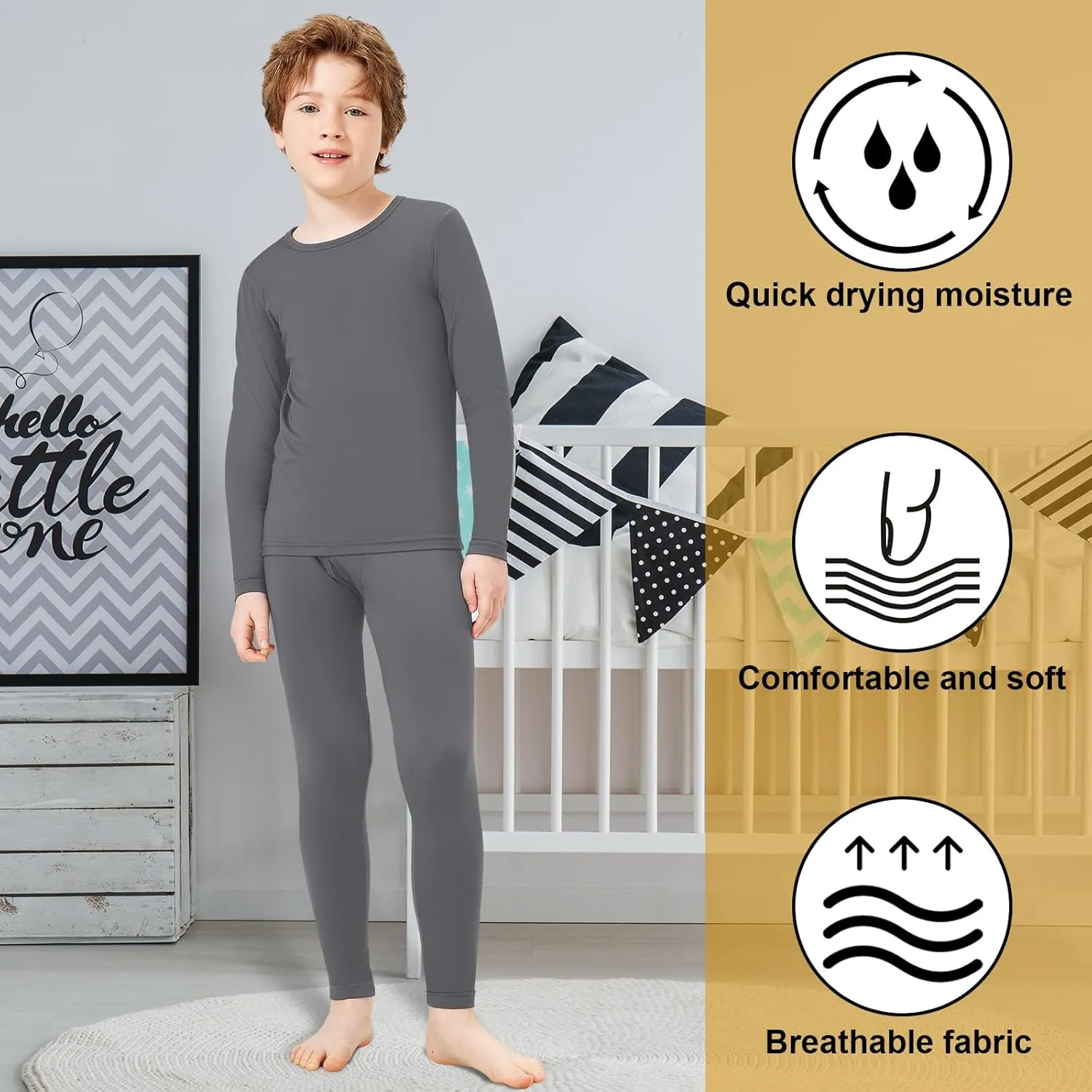 Silkfly Boys Thermal Underwear Set Base Layer Fleece Lined Underwear for Kids Shirt and Pants for Boys Winter