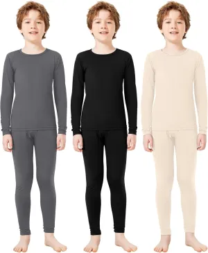Silkfly Boys Thermal Underwear Set Base Layer Fleece Lined Underwear for Kids Shirt and Pants for Boys Winter