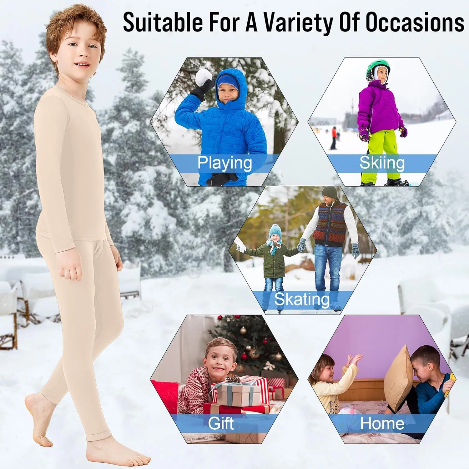 Silkfly Boys Thermal Underwear Set Base Layer Fleece Lined Underwear for Kids Shirt and Pants for Boys Winter