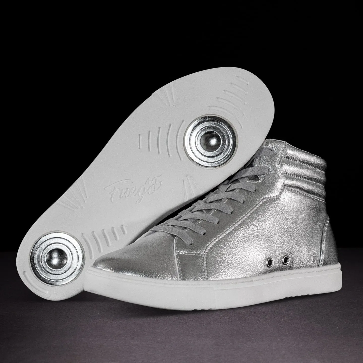 Silver High-Top Dance Sneakers – Unisex Performance Style by Fuego