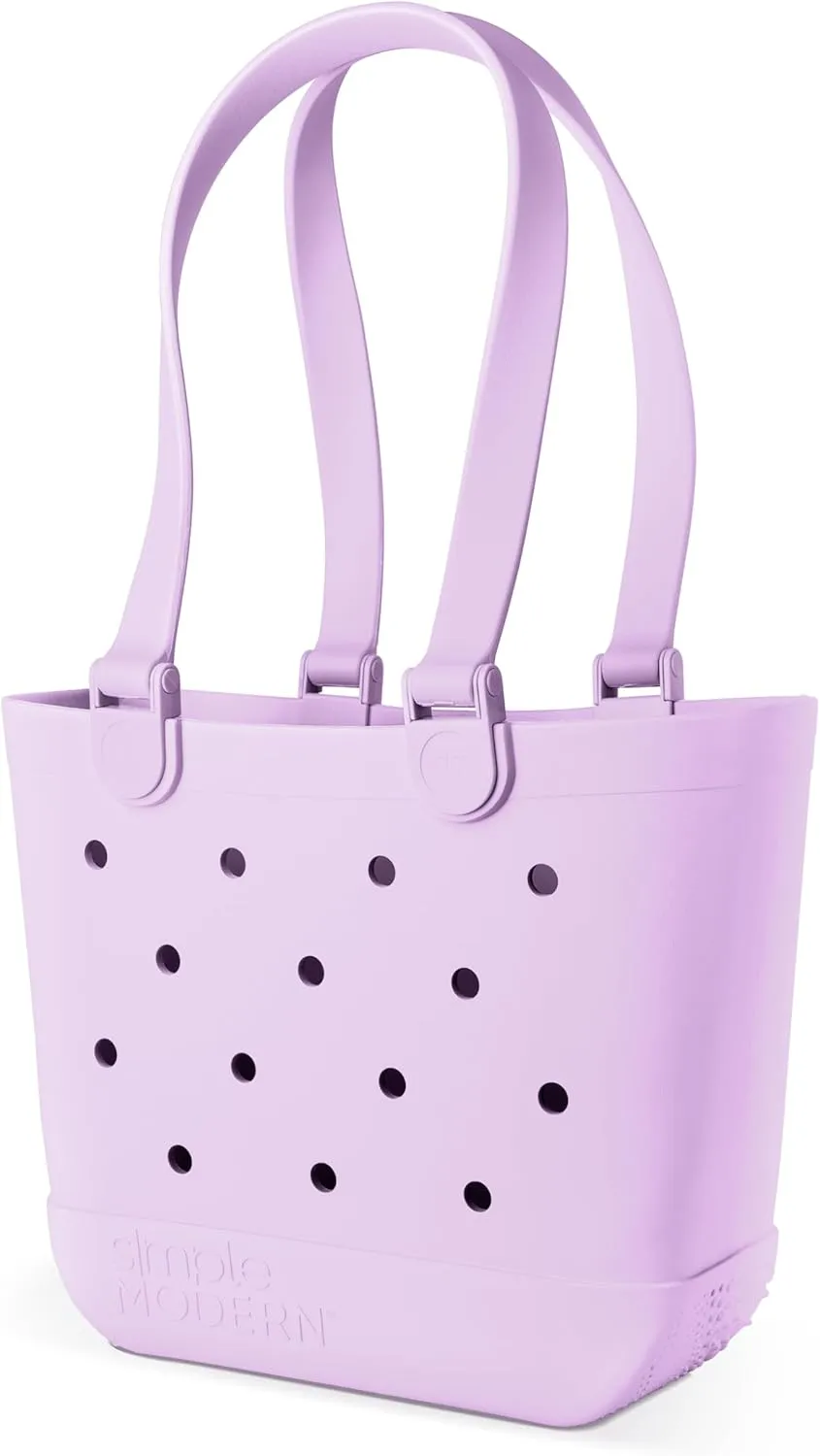 Simple Modern Medium Beach Bag | Waterproof Getaway Rubber Tote with Zipper Pocket for Travel, Pool, Boat, Groceries, Sports | Electric Lavender