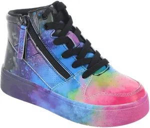 Skechers Kids Girls Street Court High-Electric Splash Sneaker, Black/Multi, 12 Little Kid