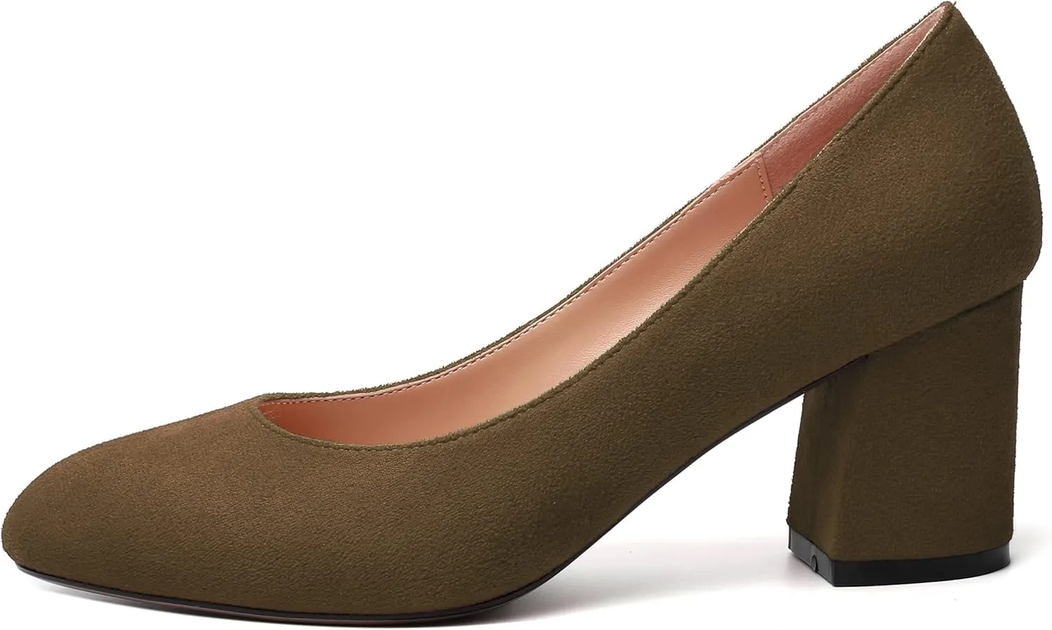 SKYSTERRY Womens Cute Round Toe Slip On Suede Wedding Block Mid Heel Pumps Shoes 2.5 Inch