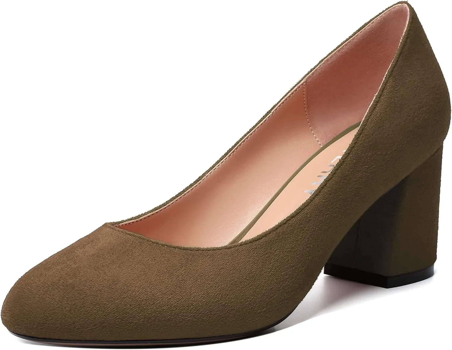 SKYSTERRY Womens Cute Round Toe Slip On Suede Wedding Block Mid Heel Pumps Shoes 2.5 Inch