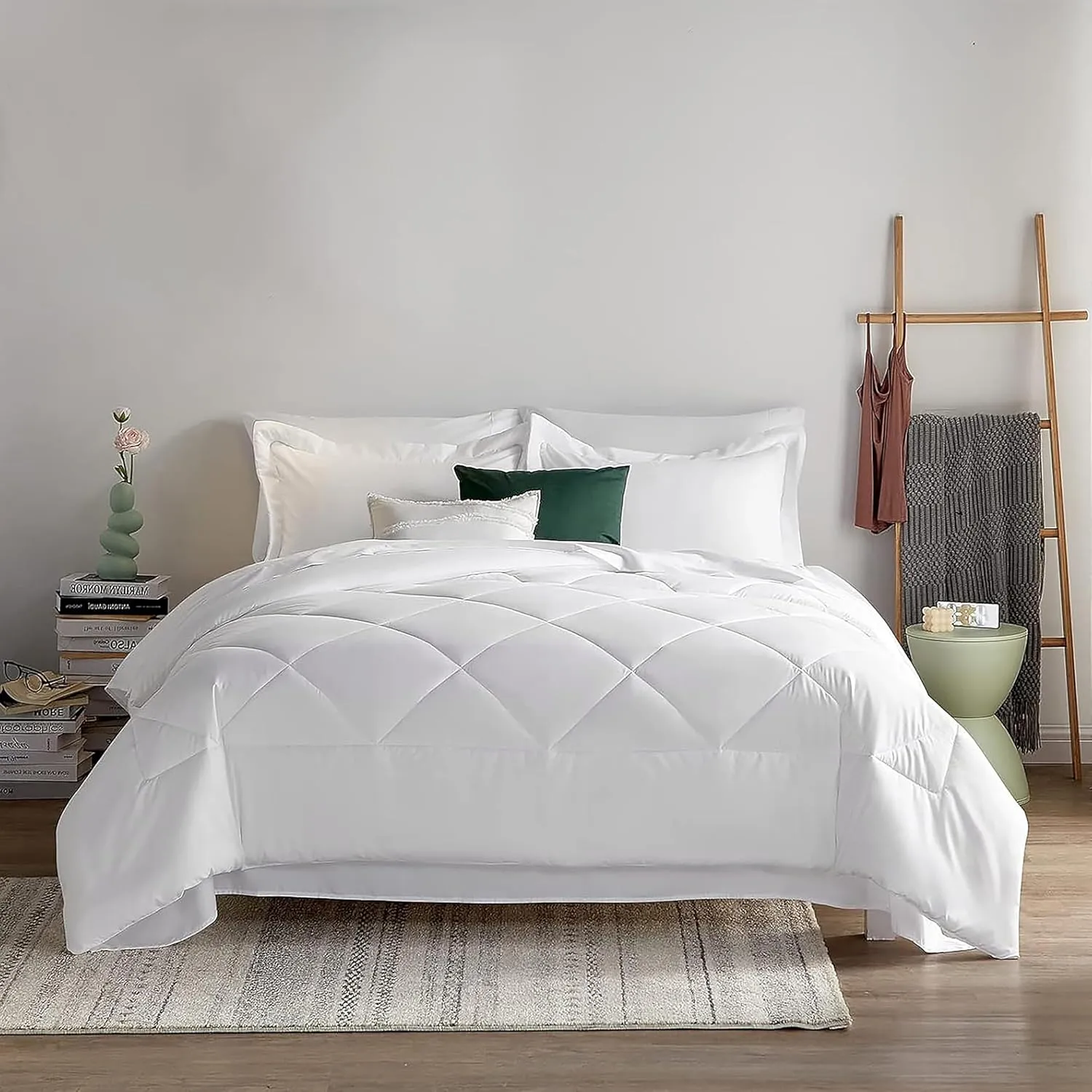 Sleepdown 5 Piece Bed in a Bag Twin Comforter Set with Sheets, All Season Ultra-Soft Lightweight Microfiber Comforter - White, Twin