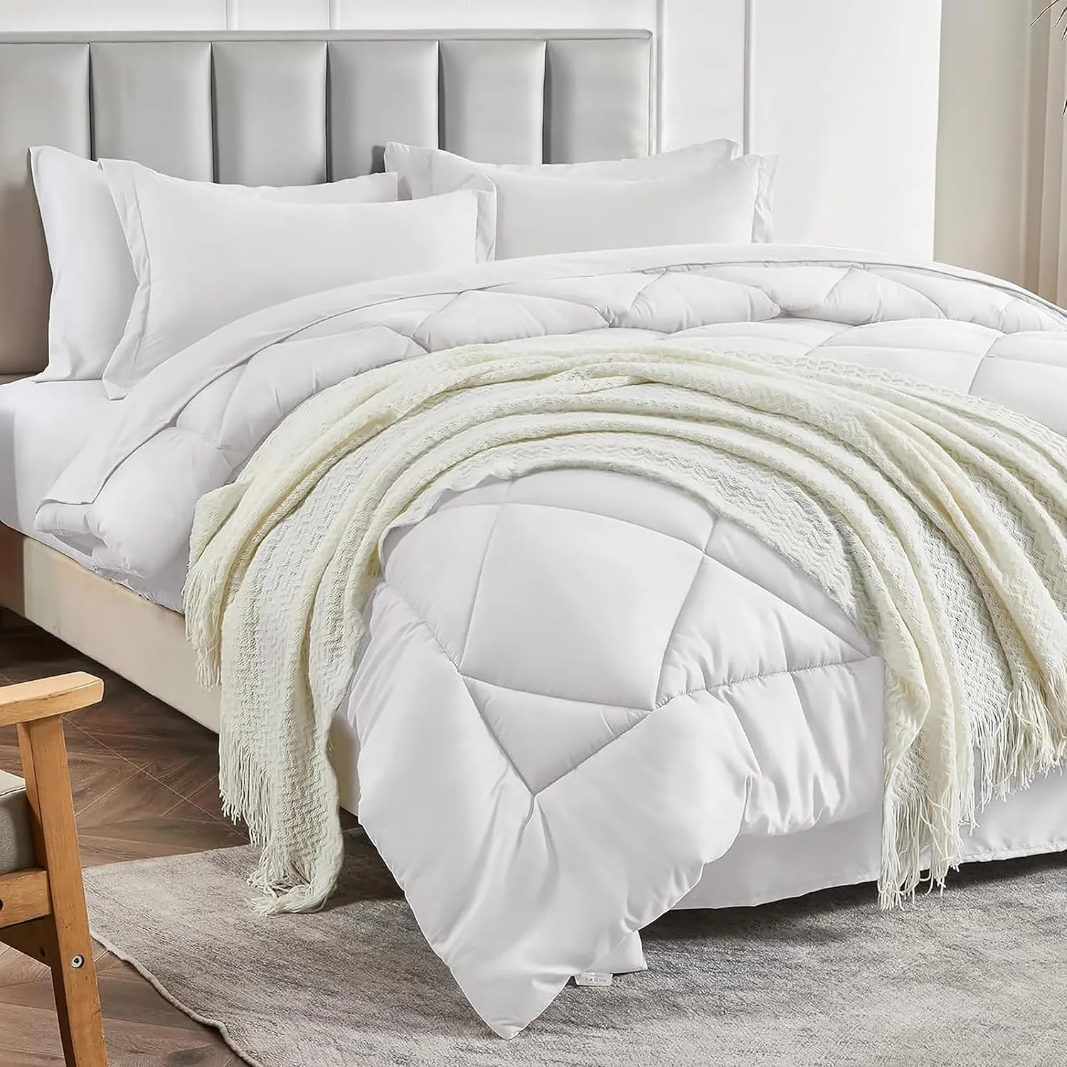 Sleepdown 5 Piece Bed in a Bag Twin Comforter Set with Sheets, All Season Ultra-Soft Lightweight Microfiber Comforter - White, Twin