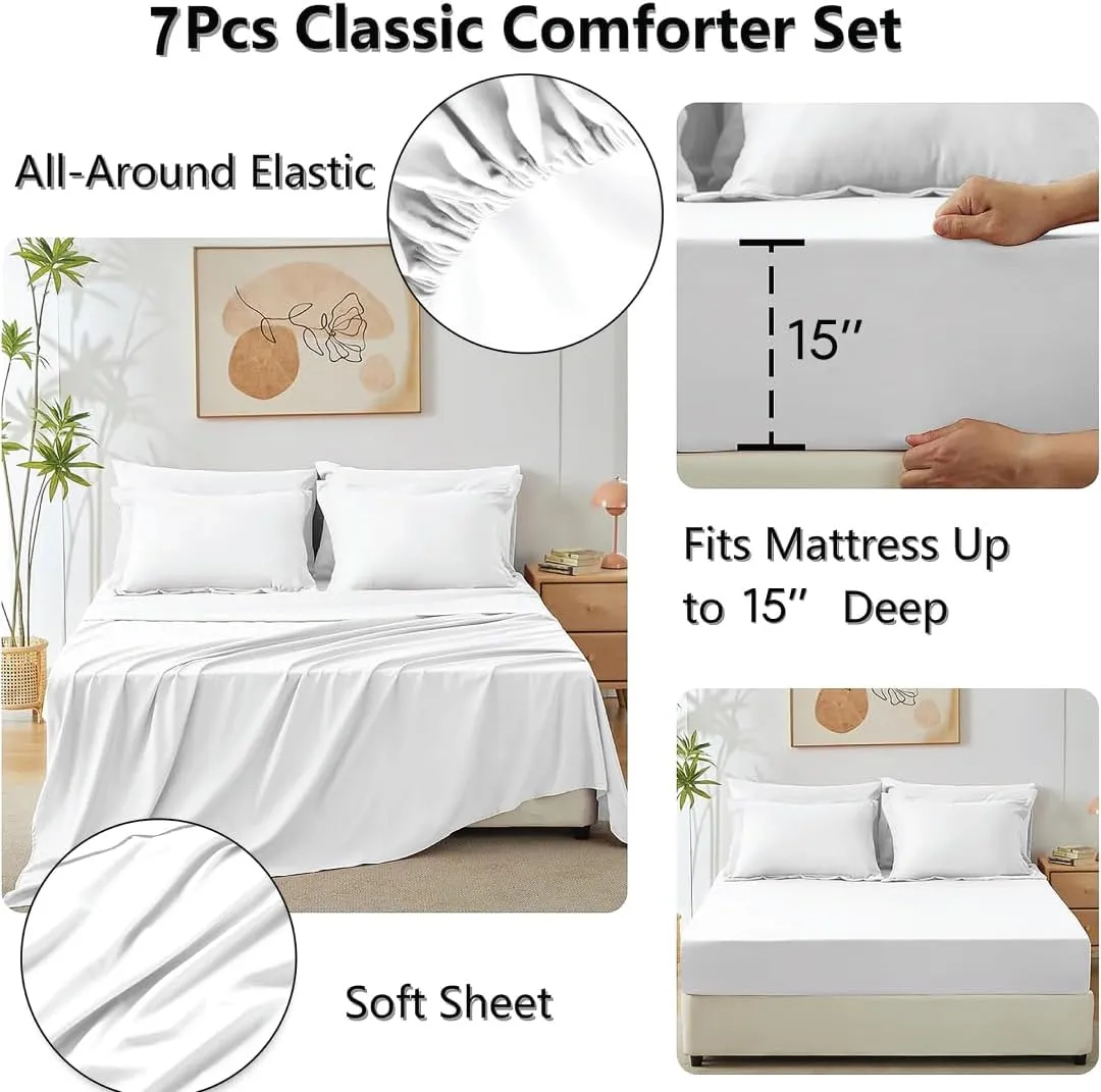 Sleepdown 5 Piece Bed in a Bag Twin Comforter Set with Sheets, All Season Ultra-Soft Lightweight Microfiber Comforter - White, Twin