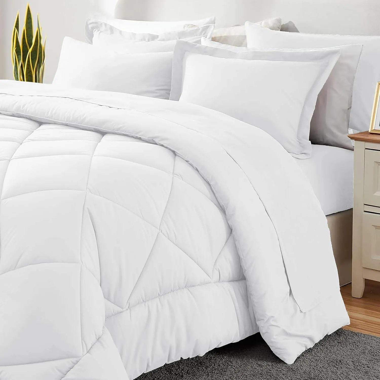 Sleepdown 5 Piece Bed in a Bag Twin Comforter Set with Sheets, All Season Ultra-Soft Lightweight Microfiber Comforter - White, Twin