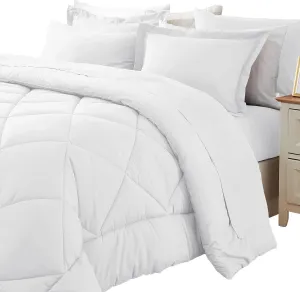Sleepdown 5 Piece Bed in a Bag Twin Comforter Set with Sheets, All Season Ultra-Soft Lightweight Microfiber Comforter - White, Twin
