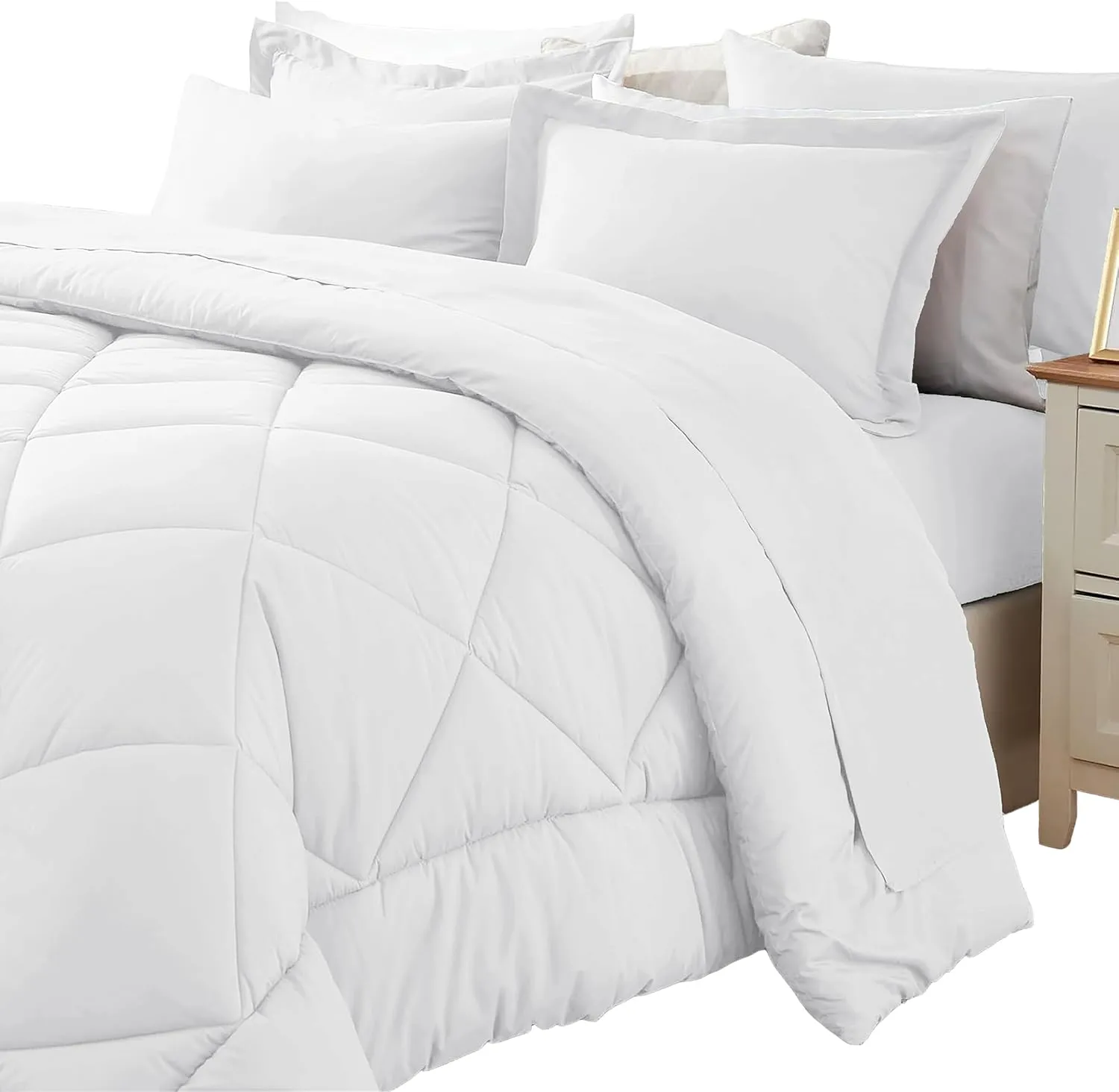 Sleepdown 5 Piece Bed in a Bag Twin Comforter Set with Sheets, All Season Ultra-Soft Lightweight Microfiber Comforter - White, Twin