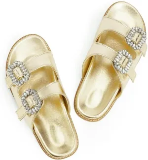 Slide Sandals for Women Rhinestone Flat Platform Sandals Soft Footbed Comfortable Walking Girls Ladies Summer Sandals