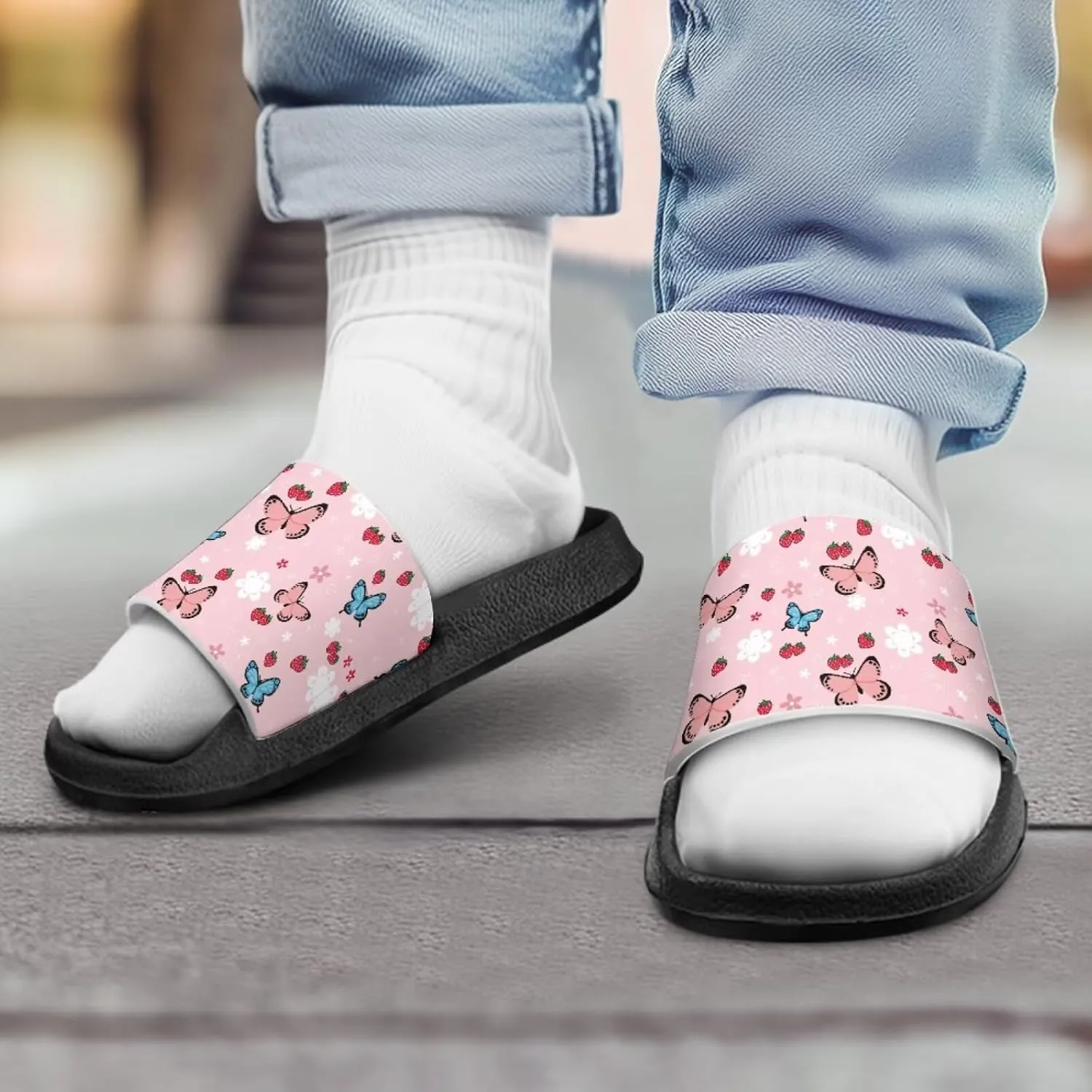 Slides for Kids, Toddler Slippers Shower Bathroom Non-Slip Open Toe Super Soft Comfy Boys Girls Home House Slide Sandals