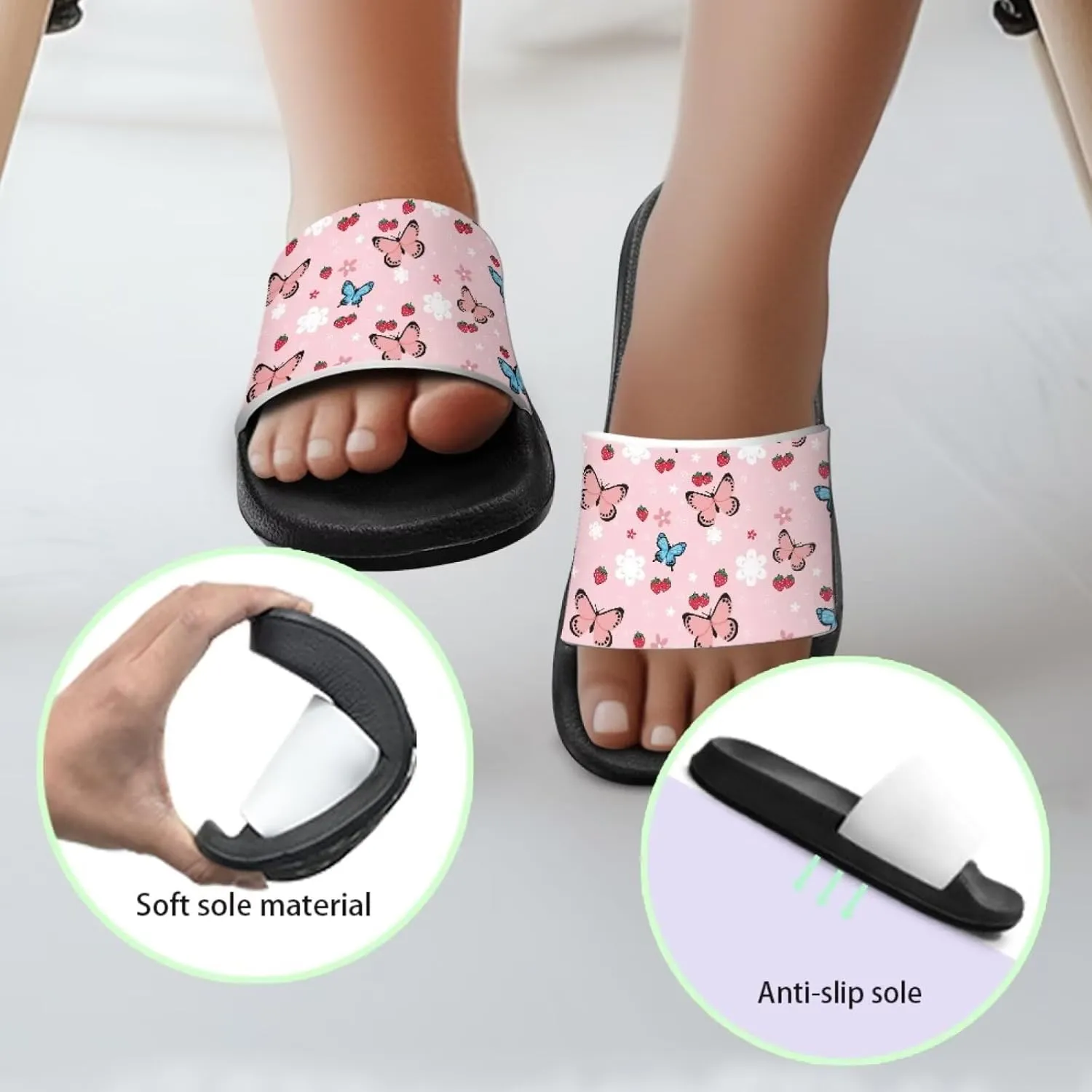 Slides for Kids, Toddler Slippers Shower Bathroom Non-Slip Open Toe Super Soft Comfy Boys Girls Home House Slide Sandals