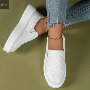 Slip-on Flats Loafers Lightweight  Casual Platform Shoes White/Black