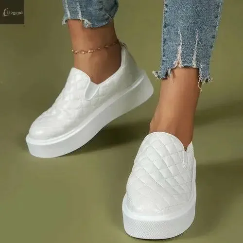 Slip-on Flats Loafers Lightweight  Casual Platform Shoes White/Black