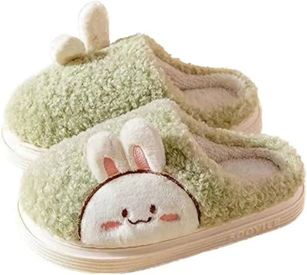 Slippers for Women Indoor Fluffy Cute Bunny Bears Faux Fur Lined Slide Shoes Comfy Memory Foam Fuzzy Slippers