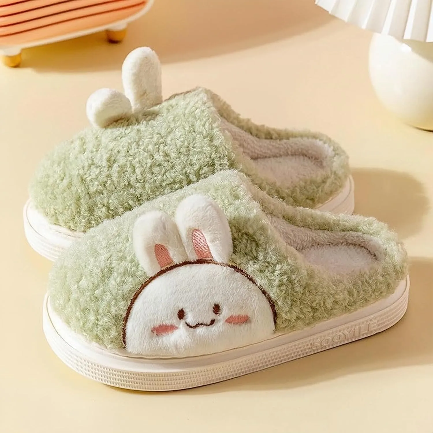 Slippers for Women Indoor Fluffy Cute Bunny Bears Faux Fur Lined Slide Shoes Comfy Memory Foam Fuzzy Slippers