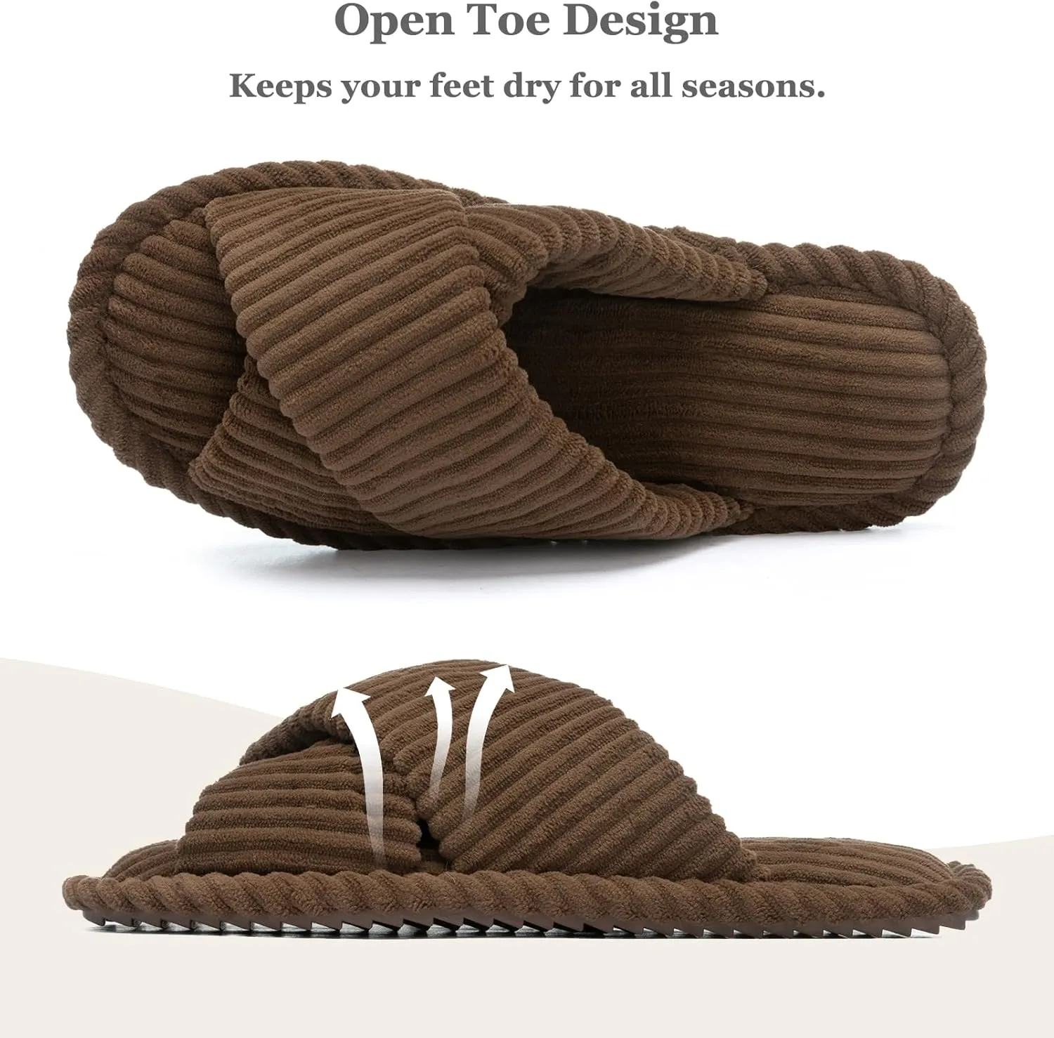 Slippers for Women Memory Foam House Bedroom Corduroy Crossbands Open Toe Slides Sandals Shoes Comfy Trendy Gift for womens Anti-Skid sole