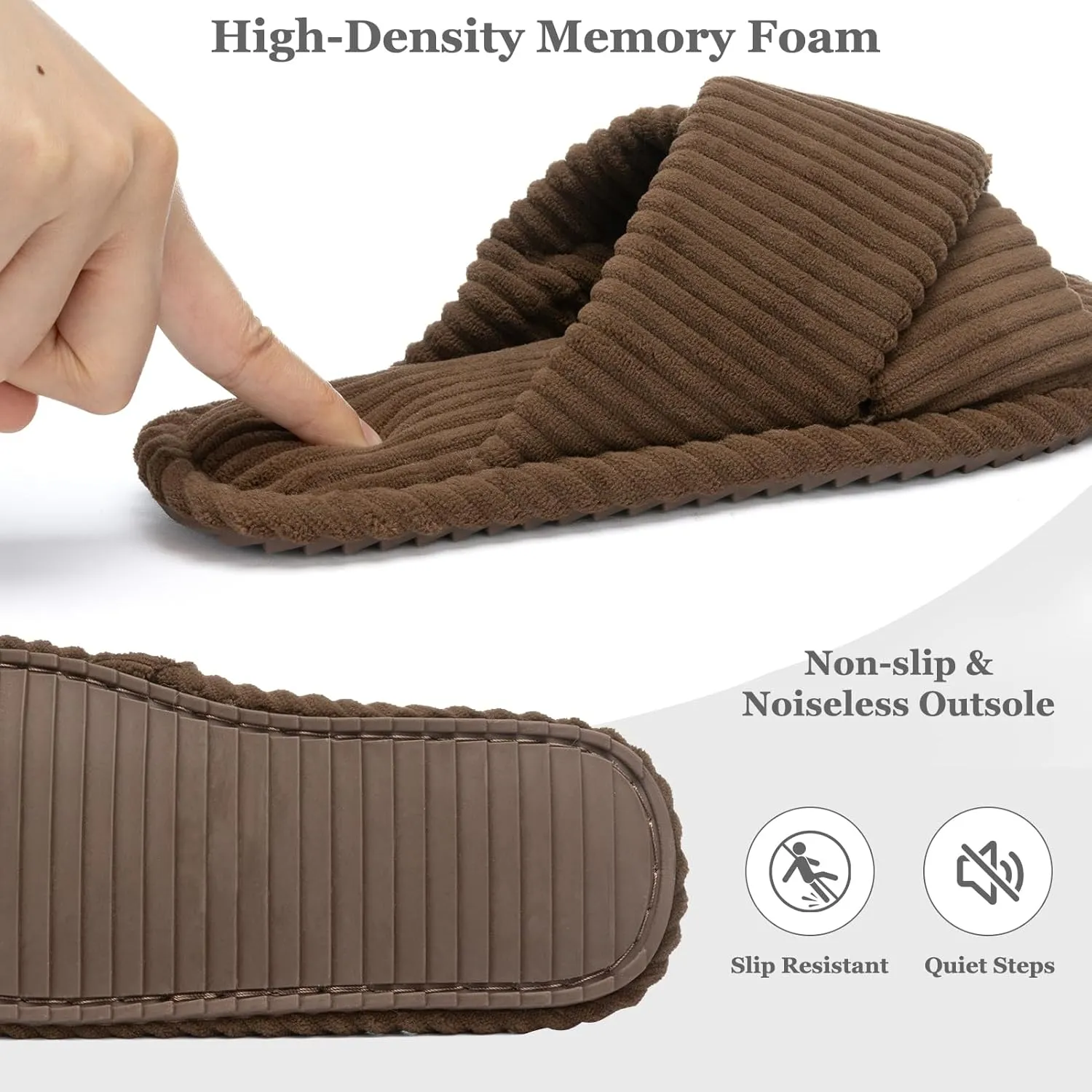 Slippers for Women Memory Foam House Bedroom Corduroy Crossbands Open Toe Slides Sandals Shoes Comfy Trendy Gift for womens Anti-Skid sole