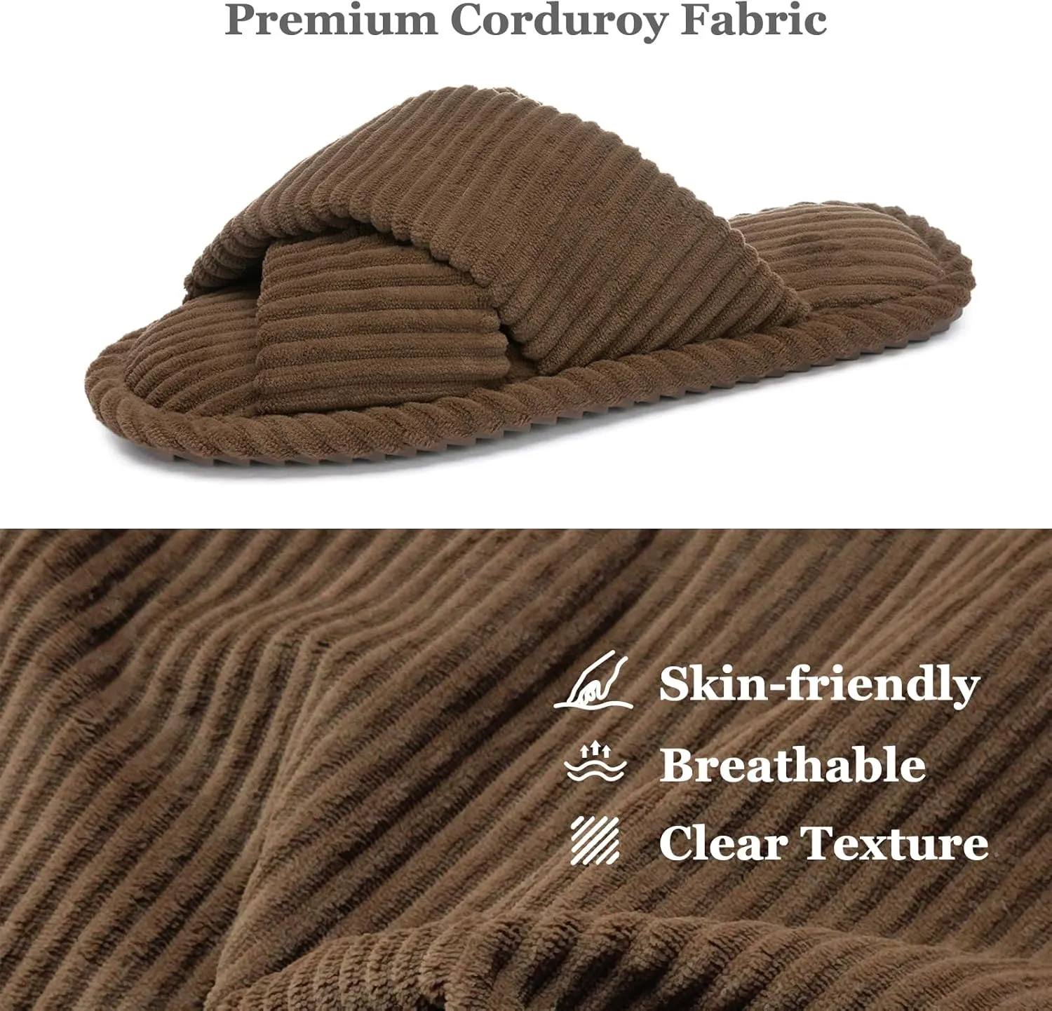 Slippers for Women Memory Foam House Bedroom Corduroy Crossbands Open Toe Slides Sandals Shoes Comfy Trendy Gift for womens Anti-Skid sole