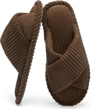 Slippers for Women Memory Foam House Bedroom Corduroy Crossbands Open Toe Slides Sandals Shoes Comfy Trendy Gift for womens Anti-Skid sole