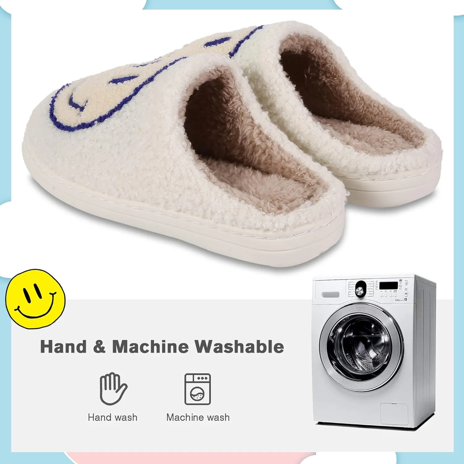 Smile Face Slippers For Women Men, Retro Soft Plush Lightweight Cute Happy Face House Slides, Cozy Fluffy Warm Home Cloud Slippers Slip-On Fleece Shoes Non-Slip Indoor Outdoor