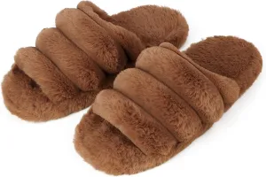 Snoozies Fuzzy Open Toe Slippers for Women - Cute, Comfy Pedi Slides for Women with Non-Skid Sole - Indoor House Spa Shoes - Ladies Pedicure Slippers