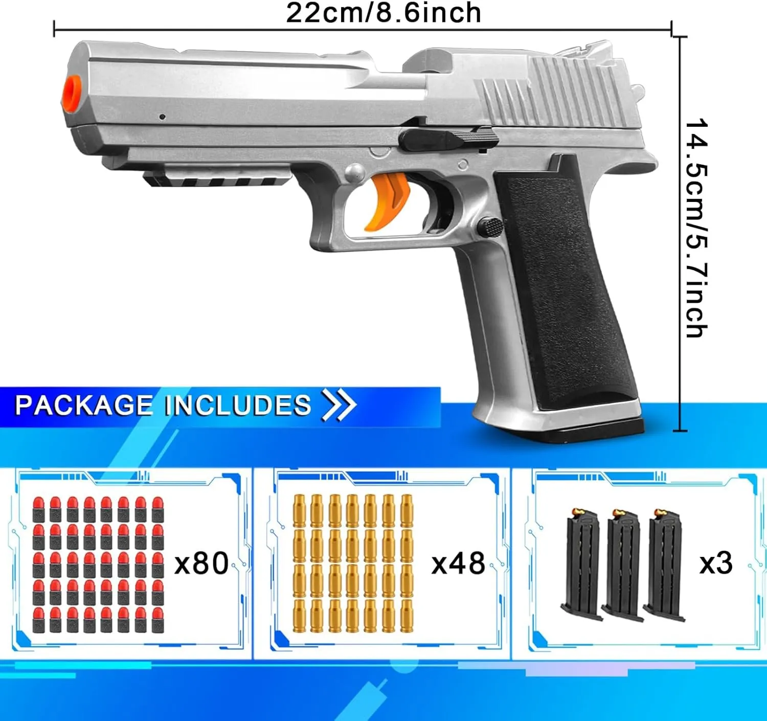 Soft Bullet Toy Gun Shell Ejecting Toy Pistol, EVA Foam Bullets Toy Guns for Boys, Kids, Gifts, Educational Model Toys and Fun Shooting Experience