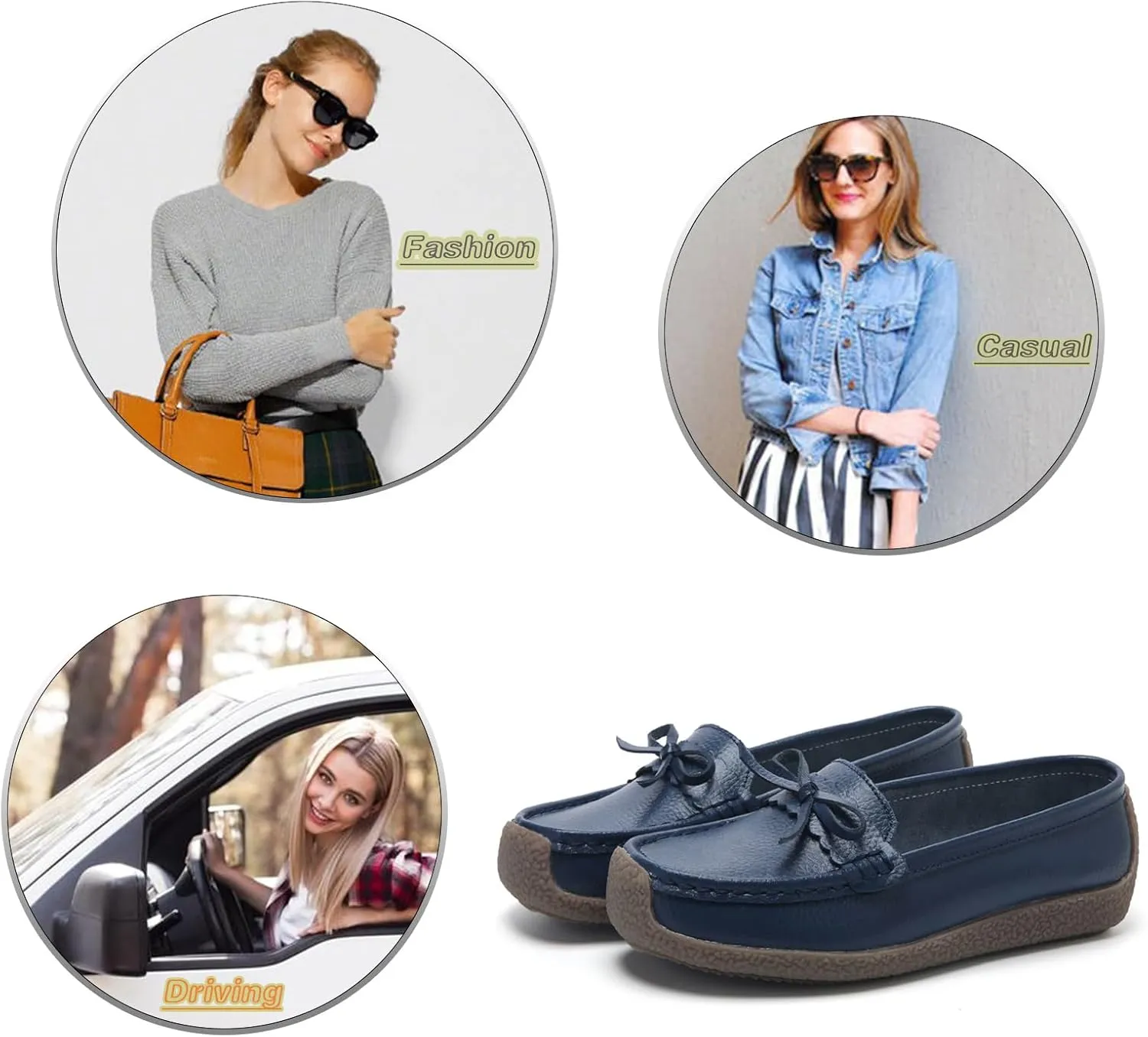 Solaud Women's Leather Loafers Comfort Soft Wild Driving Anti-Collision Penny Moccasins Nurses Work Daily Walking Flats Casual Shoes