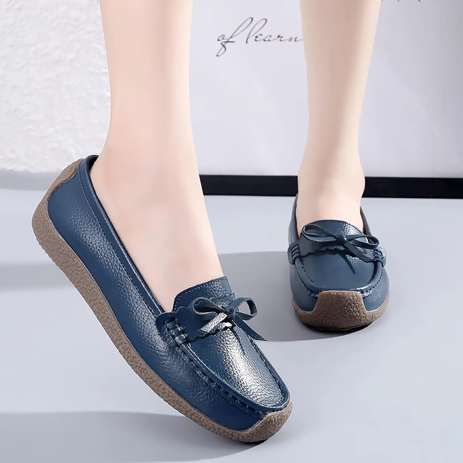 Solaud Women's Leather Loafers Comfort Soft Wild Driving Anti-Collision Penny Moccasins Nurses Work Daily Walking Flats Casual Shoes