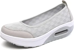 SOLPNOW Women's Breathable Shock Absorbing Wedge Slip On Sneakers,Summer Arch Support Anti-Slip Comfortable Diabetic Shoes