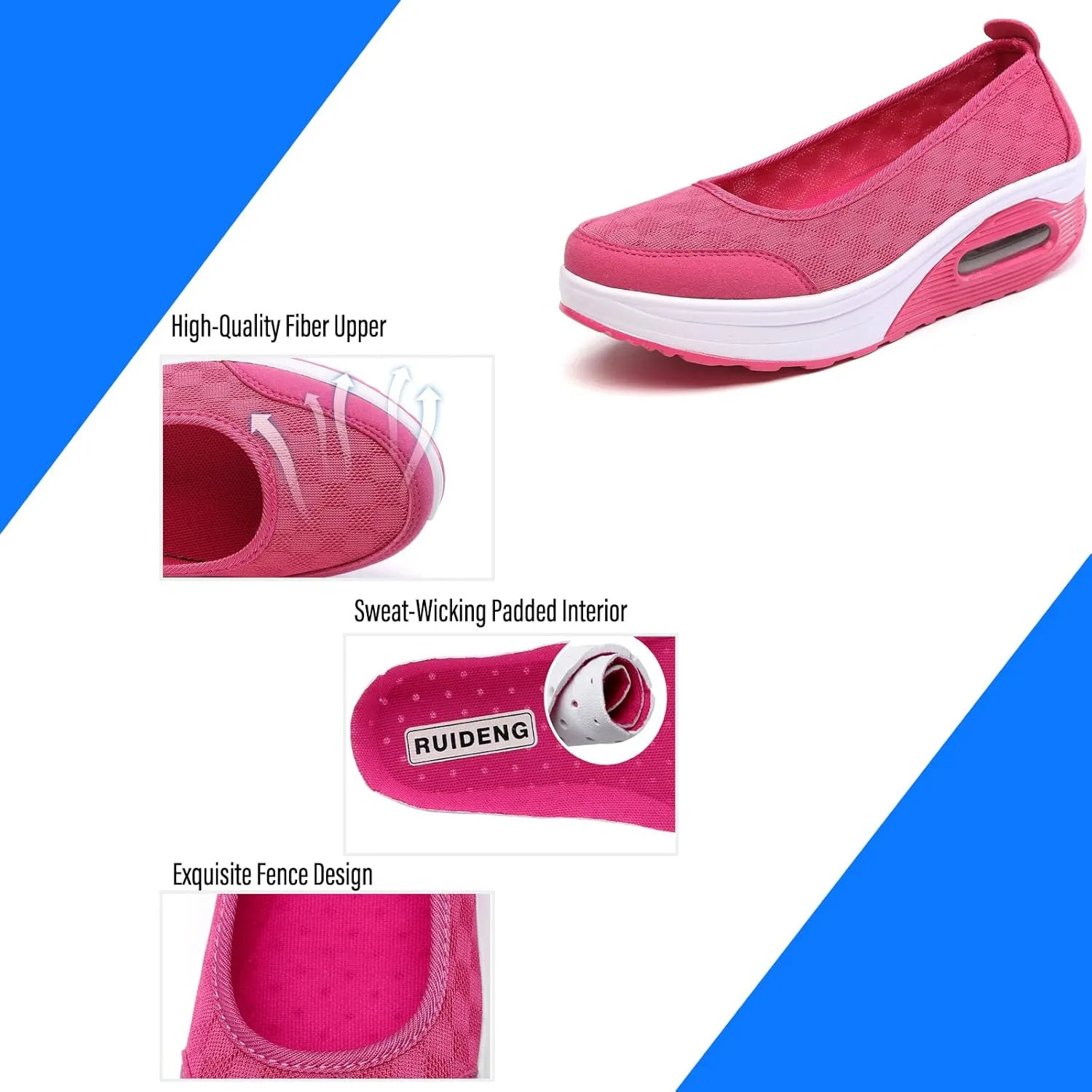 SOLPNOW Women's Breathable Shock Absorbing Wedge Slip On Sneakers,Summer Arch Support Anti-Slip Comfortable Diabetic Shoes