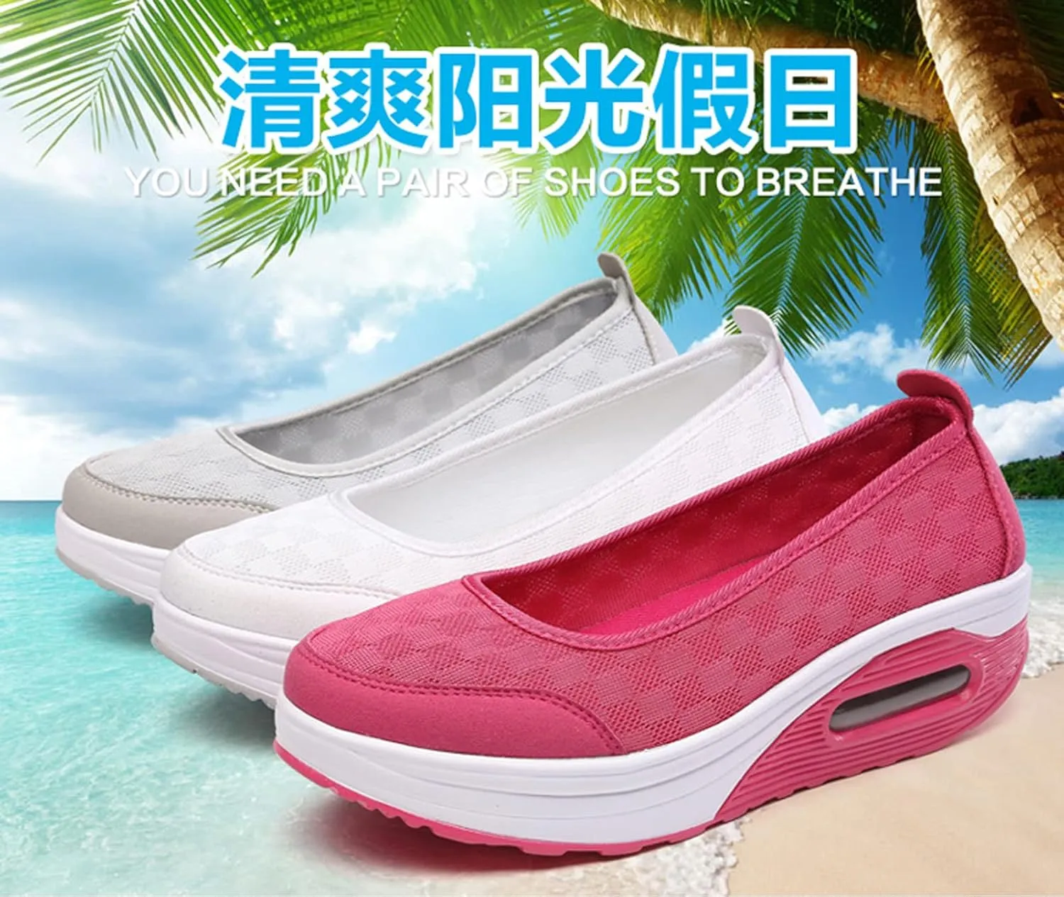 SOLPNOW Women's Breathable Shock Absorbing Wedge Slip On Sneakers,Summer Arch Support Anti-Slip Comfortable Diabetic Shoes