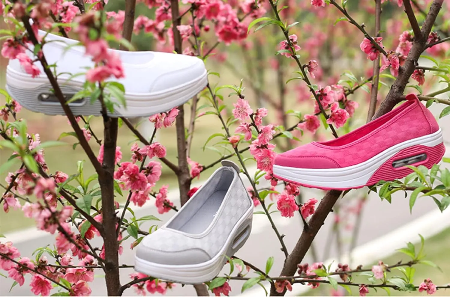 SOLPNOW Women's Breathable Shock Absorbing Wedge Slip On Sneakers,Summer Arch Support Anti-Slip Comfortable Diabetic Shoes
