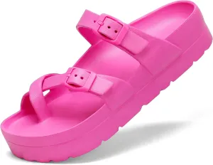 SOSOWHLTE Womens Platform Sandals Adjustable Buckle Summer Arch Support Cushion Slides Woman Lightweight Thick Soles Flat Shoes