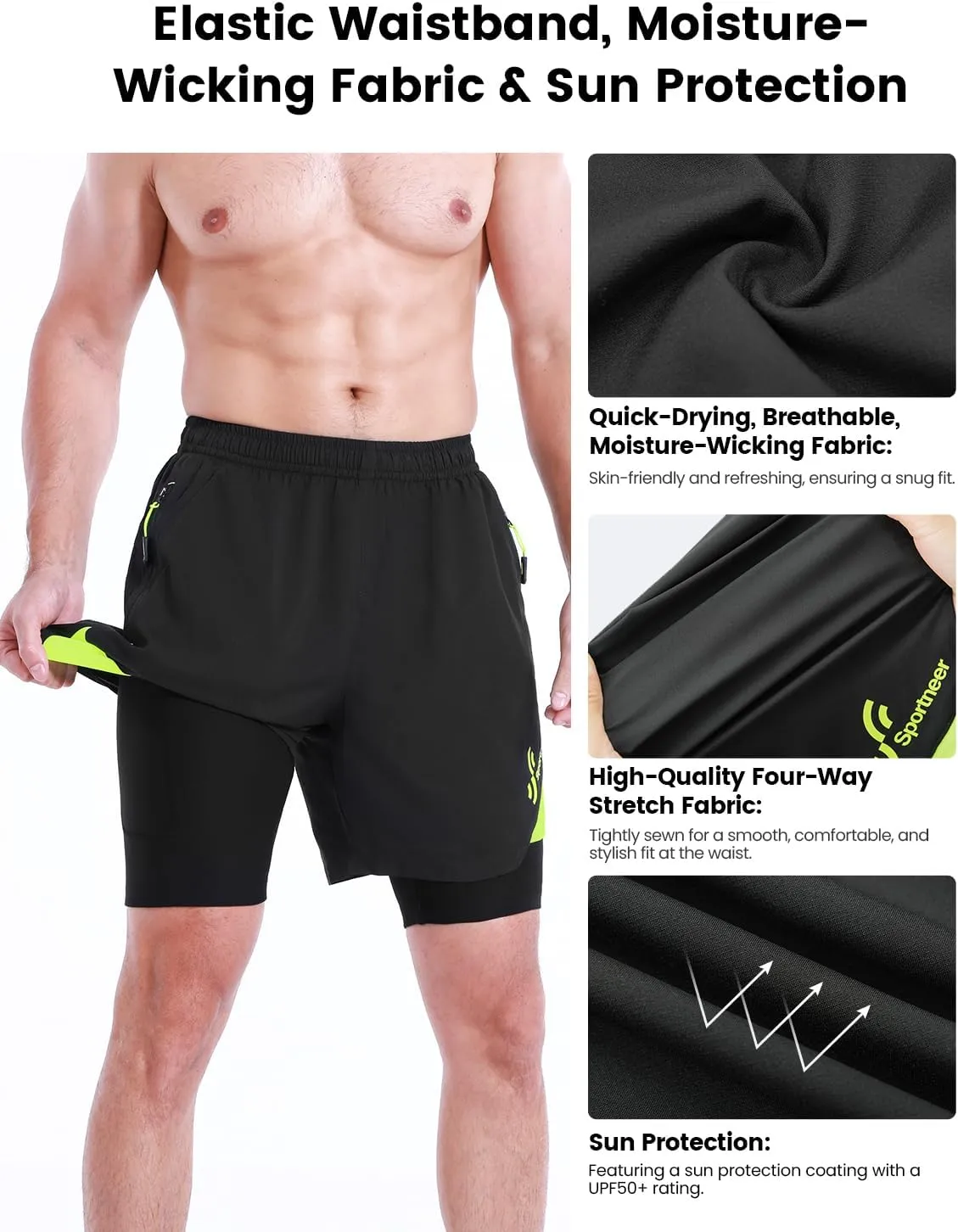 Sportneer Bike Shorts for Men - 3D Padded Lightweight MTB Fit Riding Biking Bicycle Biker Shorts with Zipper Pockets