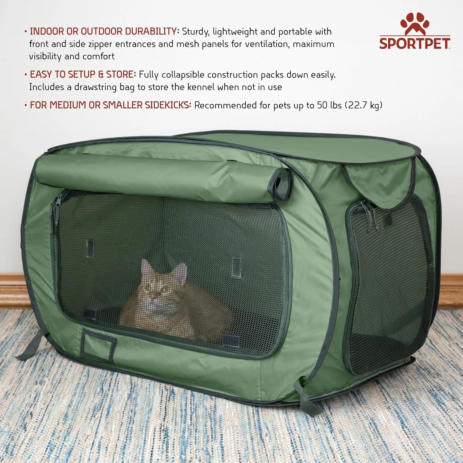 SportPet Designs Soft Sided Pop-Open Kennels, Green