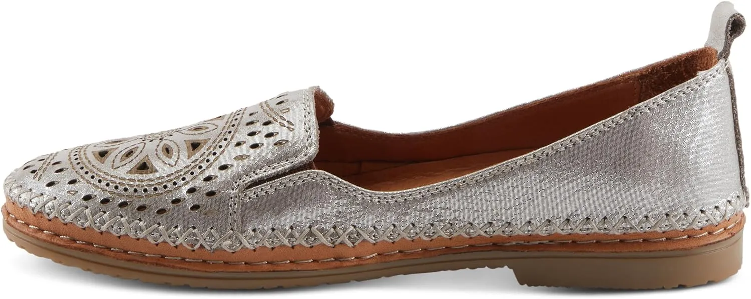 Spring Step Women's Ingrid Slip-On Premium Leather Loafers - Laser Cutout Design, Elastic Goring, Lightweight Flat Sole
