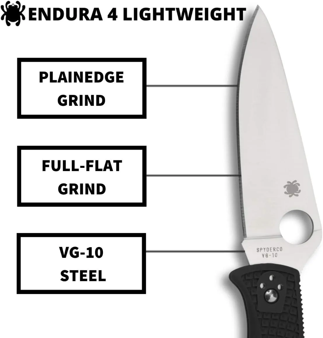 Spyderco Endura 4 Lightweight Signature Knife with 3.80" VG-10 Steel Blade and Black FRN Handle - PlainEdge - C10FPBK