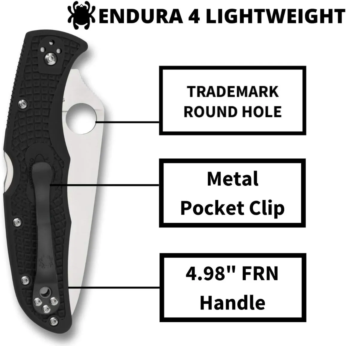 Spyderco Endura 4 Lightweight Signature Knife with 3.80" VG-10 Steel Blade and Black FRN Handle - PlainEdge - C10FPBK