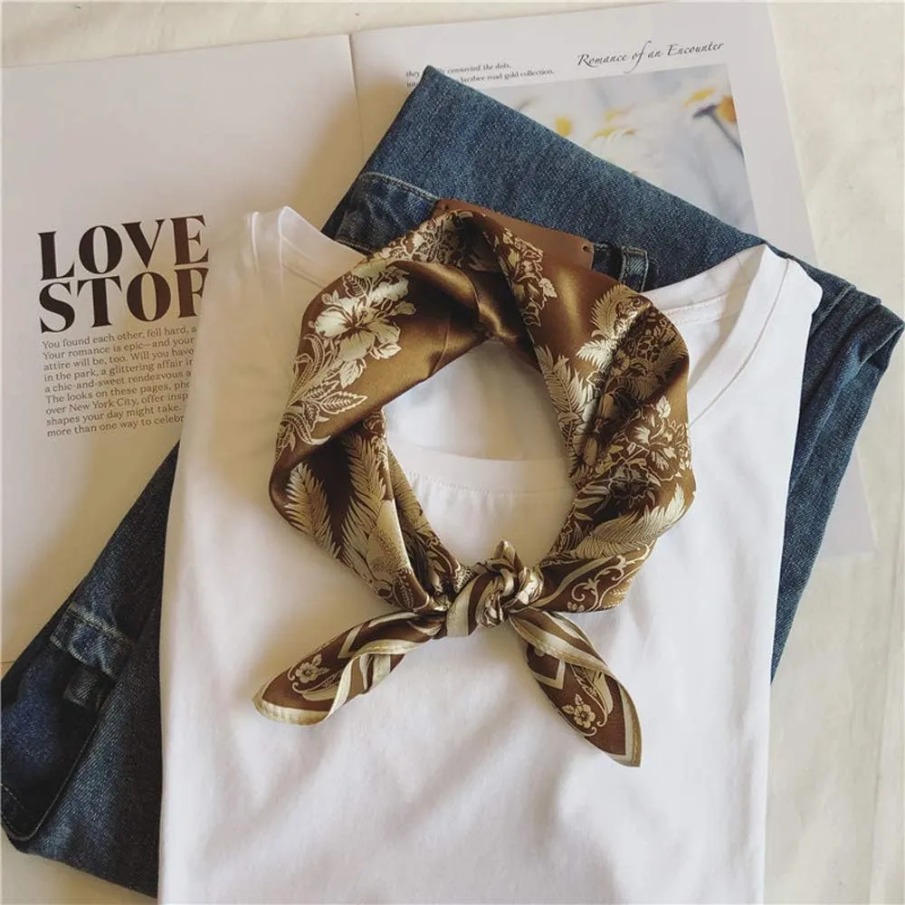 Square 100% Silk Scarves - 21" x 21" - Digital Printed Neckerchief Lightweight Scarf（4 Colors Available）